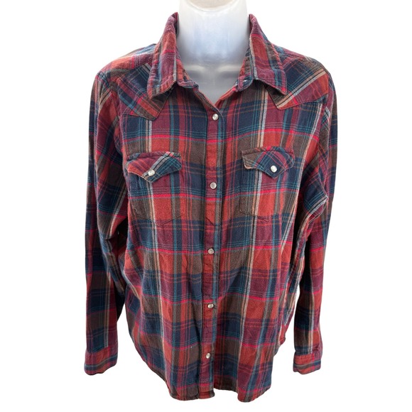 Wrangler Tops - Wrangler Red and Blue Plaid Button-Down Shirt